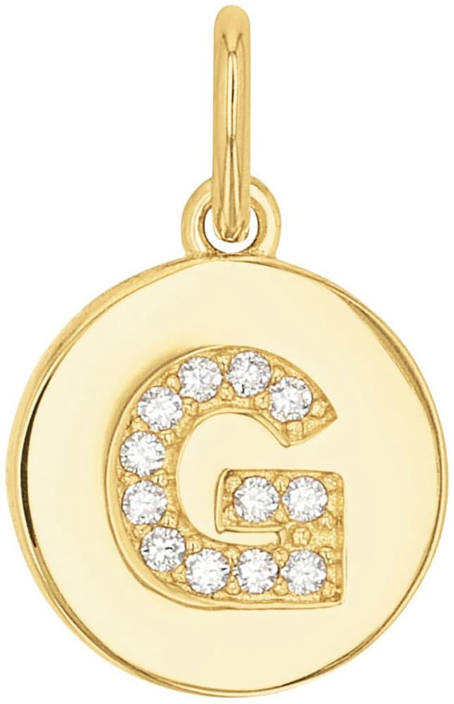 Buchstabenanhänger AMOR "A-Z", gold (gelbgoldfarben, kristallweiß, kristallweiß), Schmuckanhänger, Damen, G, Silber 925 (Sterlingsilber), 0,82 g, mit Zirkonia (synth.)