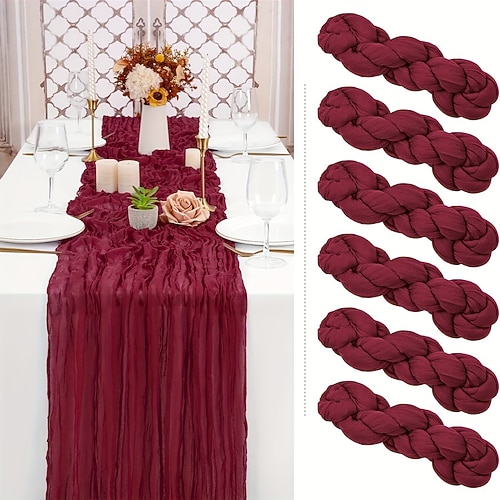 Tischläufer mit Knittereffekt für die Hochzeitssaison zum Valentinstag, balinesischer Stoff für Hochzeiten, Partydekoration, elegante Tischdecke im europäischen Stil mit gedrehten Falten für Image