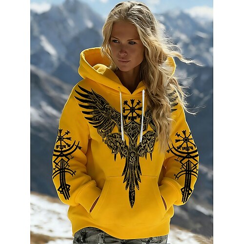 Damen Kapuzenpullover Grafik Tiermotiv Lässig Langarm Mit Kapuze Normale Oberteile Lässig Straße Alltagskleidung Weiß Gelb Rote Grün Herbst Winter Image