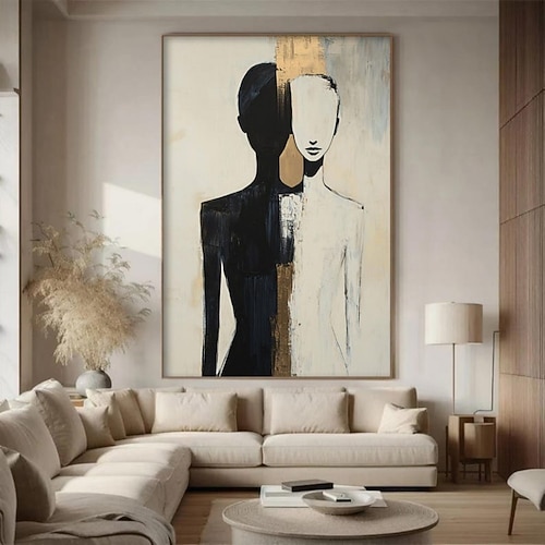 Handgemaltes Ölgemälde auf Leinwand, abstrakte Schwarz-Weiß-Figur, Wanddekoration für Wohnzimmer, Eingangsbereich, Wohnaccessoires, gerollt, rahmenlos, ungespannt Image