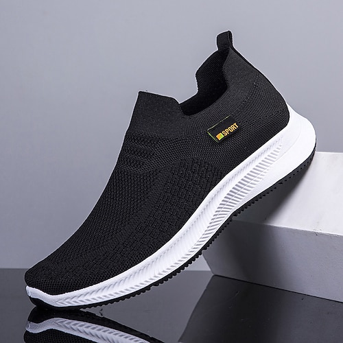 Schwarze Herren-Sneaker zum Hineinschlüpfen aus Strick, leichte und bequeme Freizeitschuhe, perfekt für Alltag, Fitnessstudio und Freizeitaktivitäten, trendige Schuhe für Männer
