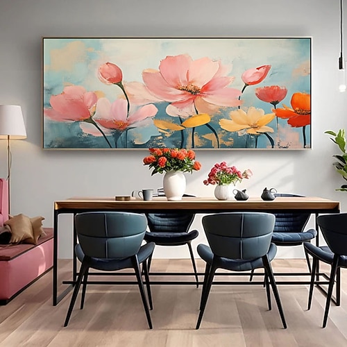 Handgefertigte abstrakte Blüten der Ruhe, sanfte Brise, florale Wandkunst, wunderschöne rosa Blumen, Heimdekoration, naturinspiriertes Gemälde, friedliche Blüten. Image