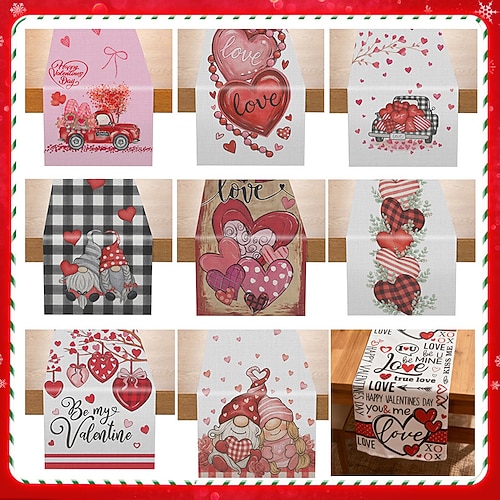 Tischläufer mit Herz- und Buchstabenmuster zum Valentinstag, rutschfest, fusselfrei, perfekt für festliche Stimmung, Wohnzimmer, Couchtischdekoration, Valentinstags-Tischdekoration Image