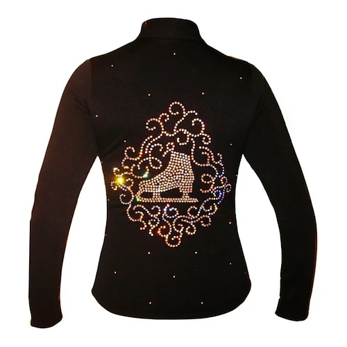 Eiskunstlauf Fleecejacke Damen Mädchen Eislaufen Jacke Oberteil Schwarz Patchwork Spandex Dehnbar Training Wettbewerb Eiskunstlaufkleidung Thermowarm Klassisch Kristall / Strass Langarm Eislaufen Image