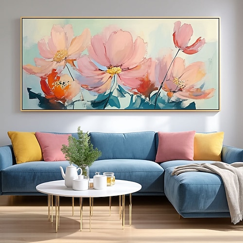 Handgefertigte abstrakte Blüten der Ruhe, sanfte Brise, florale Wandkunst, wunderschöne rosa Blumen, Heimdekoration, naturinspiriertes Gemälde, friedliche Blüten. Image