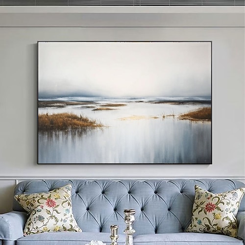 abstrakte Wandkunst mit grauem Himmel und Wolken, minimalistische Landschaftsmalerei, modernes Acrylgemälde auf Leinwand, großes Wandbild für Schlafzimmer und Wohnzimmer Image