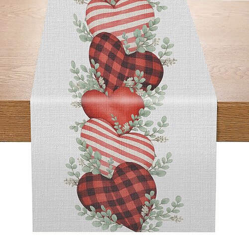 Tischläufer mit Herz- und Buchstabenmuster zum Valentinstag, rutschfest, fusselfrei, perfekt für festliche Stimmung, Wohnzimmer, Couchtischdekoration, Valentinstags-Tischdekoration Image