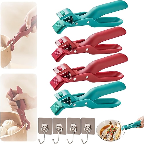 4er-Pack Topfzange mit Haken, vielseitiger Schüsselhalter mit Antiverbrühungsschutz für die Küche, rutschfester Silikon-Topfhalter mit Antiverbrühungsschutz, Topfzange zum Greifen heißer Speisen Image