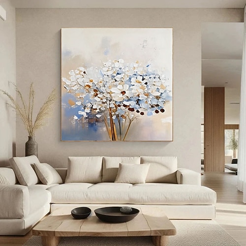 Handgemaltes Ölgemälde mit neuem Strukturdesign, weiße Blume, großes Original-Ölgemälde mit weißer Blume auf Leinwand Image