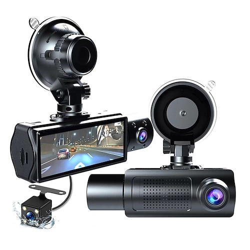 3,16-Zoll-HD-1080p-Bildschirm, Auto-DVR mit drei Objektiven, Rückfahrkamera, Loop-Aufnahme und Bewegungserkennung Image