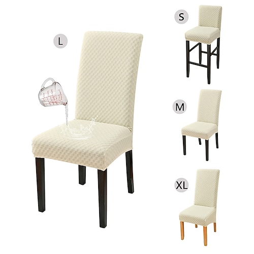 Einfarbiger, elastischer Jacquard-Stuhlbezug mit kleinem Karomuster, wasserdicht, verdickt, hohe Rückenlehne, universell, vollständig abdeckend, für Restaurant- und Hotelstühle Image