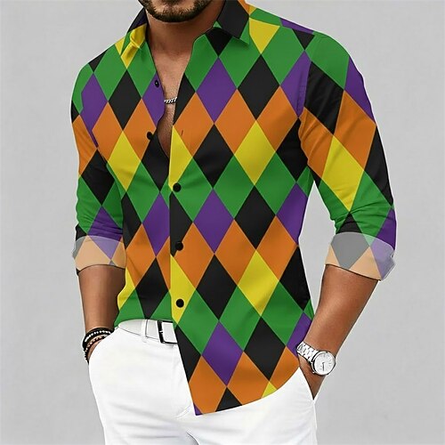 Herrenhemd für Karnevalsfeste – farbenfrohes Partyhemd mit Rautenmuster Image