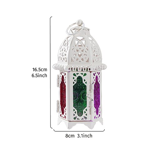 1 Stück runder, ausgehöhlter Kerzenständer im marokkanischen Stil mit dekorativem Eisenrahmen, windfestem Glas und Hängefunktion, geeignet für Festtagsdekoration, Heim- und Bardekoration Image