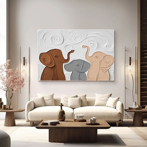 Großformatiges, strukturiertes Tierbild, modernes, handgefertigtes Elefanten-Gipsbild, großformatige, strukturierte, handbemalte Gipskunst, abstrakt, zeitgenössisch Image