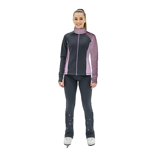 Eiskunstlaufjacke mit Hose Damen Mädchen Eislaufen Outfits Schwarz Patchwork Spandex Hohe Elastizität Professionell Training Übung Eiskunstlaufkleidung Thermowarm Klassisch Kristall / Strass Langarm Image
