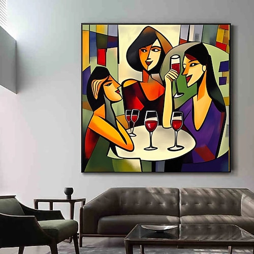 Handgefertigte abstrakte Kunst für Weinliebhaber, farbenfrohe moderne Kunst, abstraktes Gemälde eines Weinglases, Kunstwerk für gesellige Zusammenkünfte, lebendiges farbenfrohes Leinwandgemälde Image