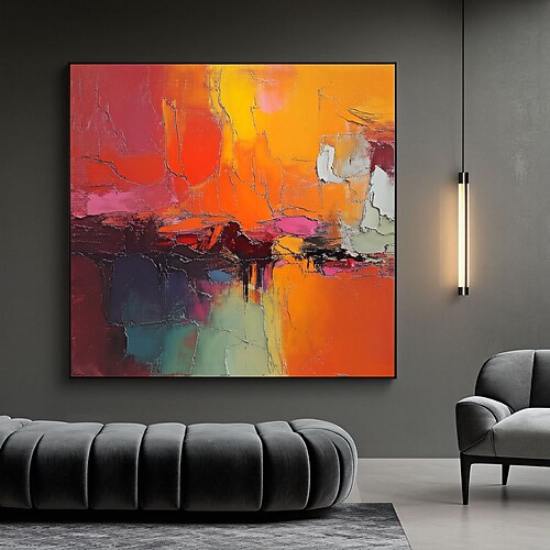 handgemalte gelbe Strukturwandkunst, gelbe abstrakte Wandkunst, orange abstrakte Malerei, rosa 3D-Struktur-Leinwandkunst, rosa Leinwandkunst, Malerei auf Leinwand Image