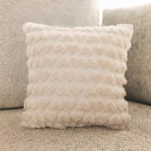 Herzförmiger, einfarbiger Plüschkissenbezug zum Valentinstag, gesteppter, minimalistischer Dekokissenbezug für Sofa, Büro, Wohnzimmer, Valentinstagsgeschenk Image