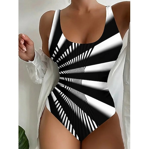 Damen Einteiler Badeanzug Slimming Colorblock Monokini Unterteile Bauchkontrolle Hohe Taille Slim Rückenfrei Urlaub Vintage Ombre Grafik U-Ausschnitt Ärmellose Badeanzüge Image