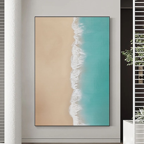 Handgemaltes Ölgemälde einer Meereswelle in blauem Impasto-Stil, abstrakte Meereskunst, moderne Küsten-Wohnzimmerdekoration, großes Naturwellen-Kunstwerk Image