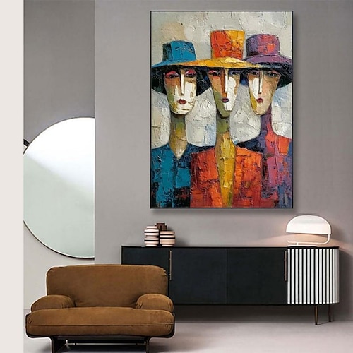 Handgemaltes Ölgemälde auf Leinwand, abstrakte Figuren, Wanddekoration für Zuhause, auf Keilrahmen gespannt / gerolltes, rahmenloses Gemälde Image