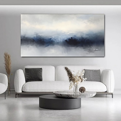 Handgemaltes Acrylbild eines grauen Strandes, großes Original-Ölgemälde im Impasto-Stil, modernes abstraktes minimalistisches Meeresbild mit grauem Himmel, Leinwandbild, Wandbild, Geschenk Image