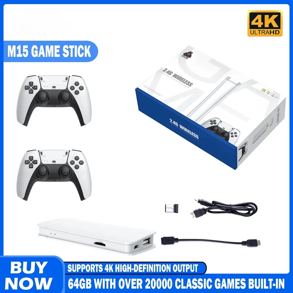 M15 Video Game Console 4K HD TV Game Stick Wireless Controller Game pad Retro Handheld Game Console 2000+Simulators Arcade Games