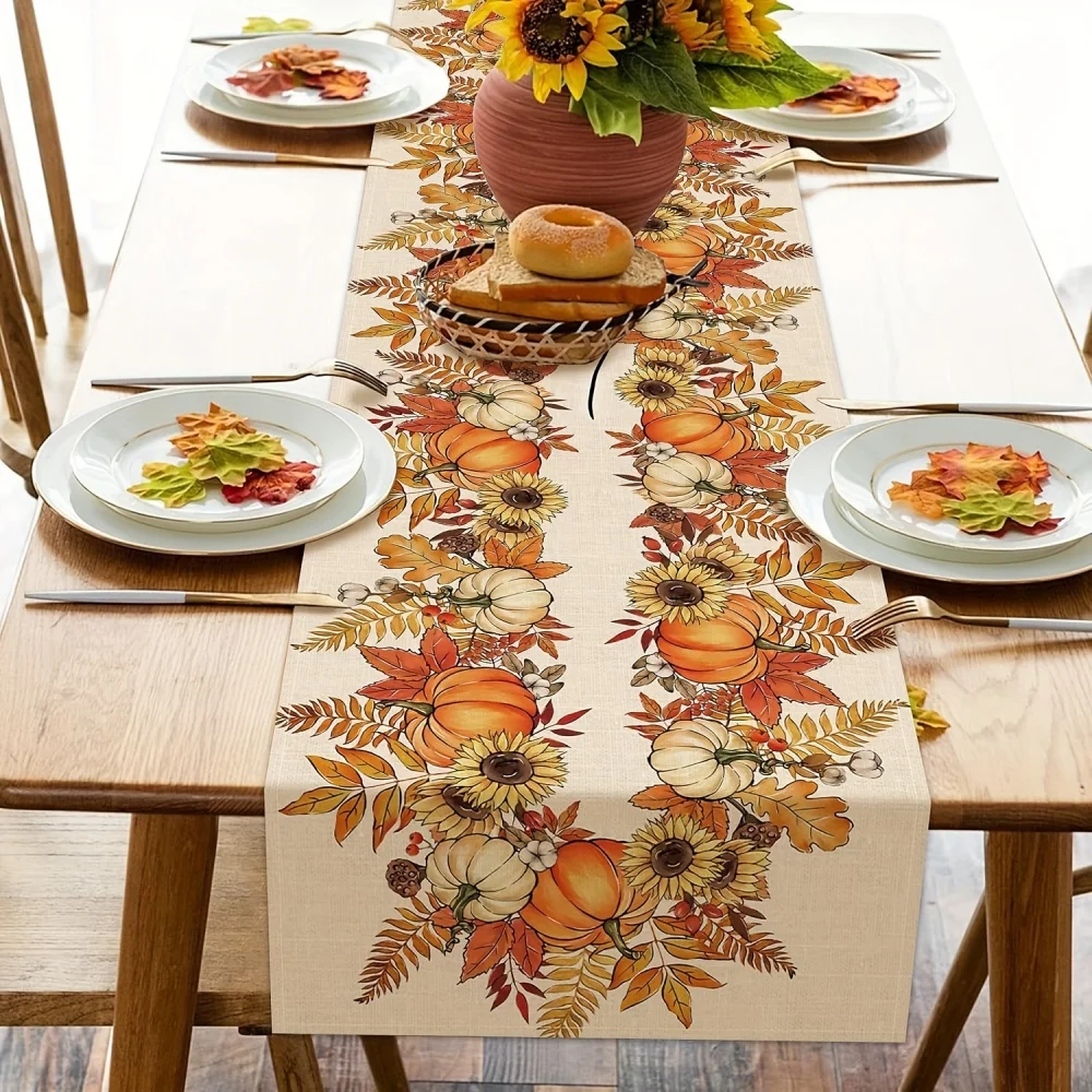 1 Stück Tischläufer, Happy Fall Y'all Kürbis Tischläufer, Thanksgiving Harvest Home Frühling Sommer Dekoration Image