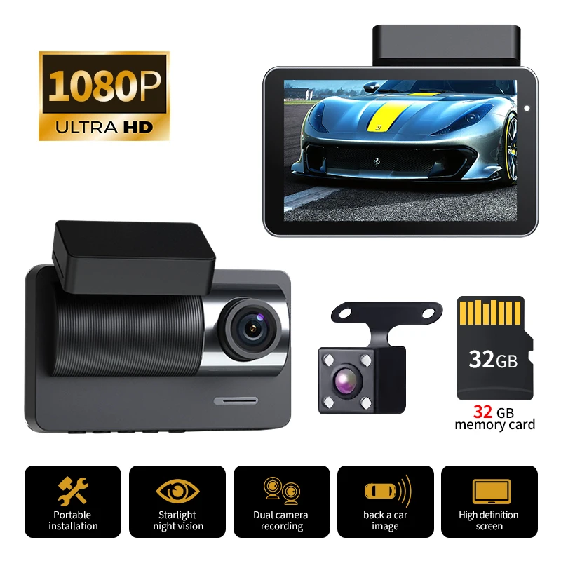 Dash Cam Kamera Auto HD 1080P Nachtsicht Video Recorder Fahrzeug AUTO DVR Black Box Fahrer Recorder Vorne und hinten Dashcam Image