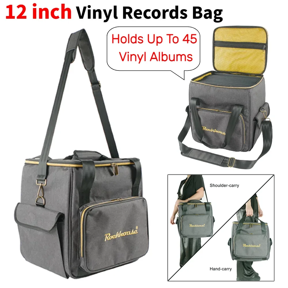Rockhouse Vinyl Records Tragetasche für 12-Zoll-Vinyl-Schallplatten, LP-Vinyl-Schallplatten-Aufbewahrungstasche für bis zu 45 Vinyl-Alben Image