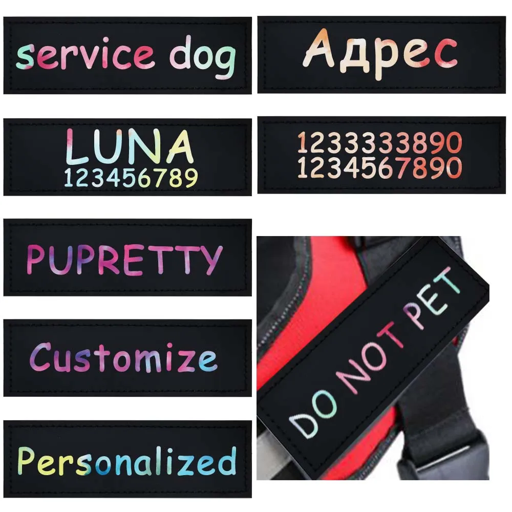 2 etichette personalizzate con nome del cane, imbracatura colorata per animali domestici, etichette personalizzate, adesivi rimosso, ID, cinghia pettorale per cani, gilet, collare