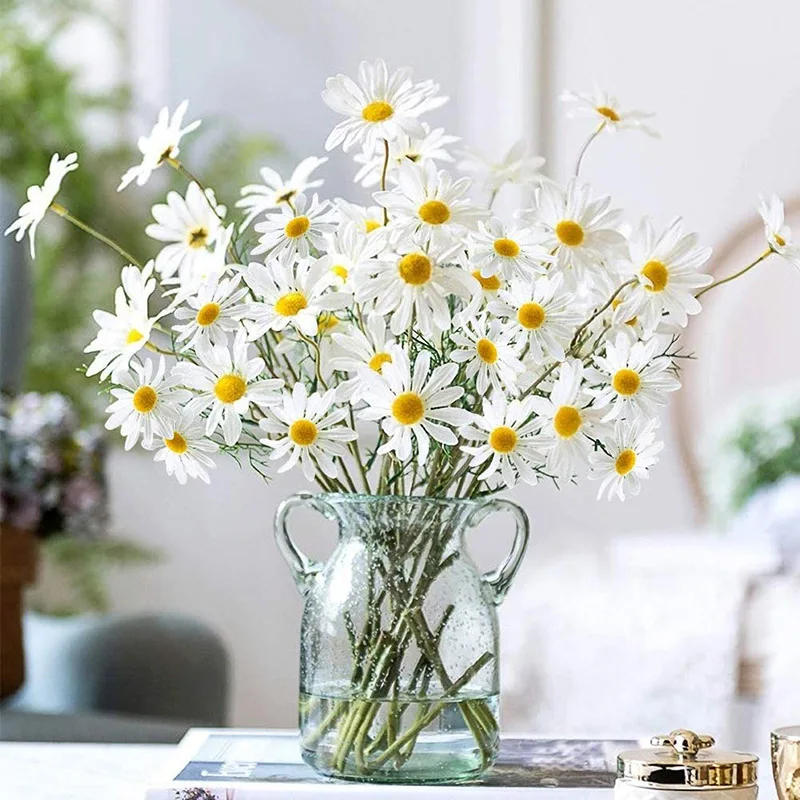 5 pezzi 50 cm artificiale margherita bianca bouquet di fiori vaso fai da te casa giardino soggiorno decorazione festa di nozze fiori finti di seta