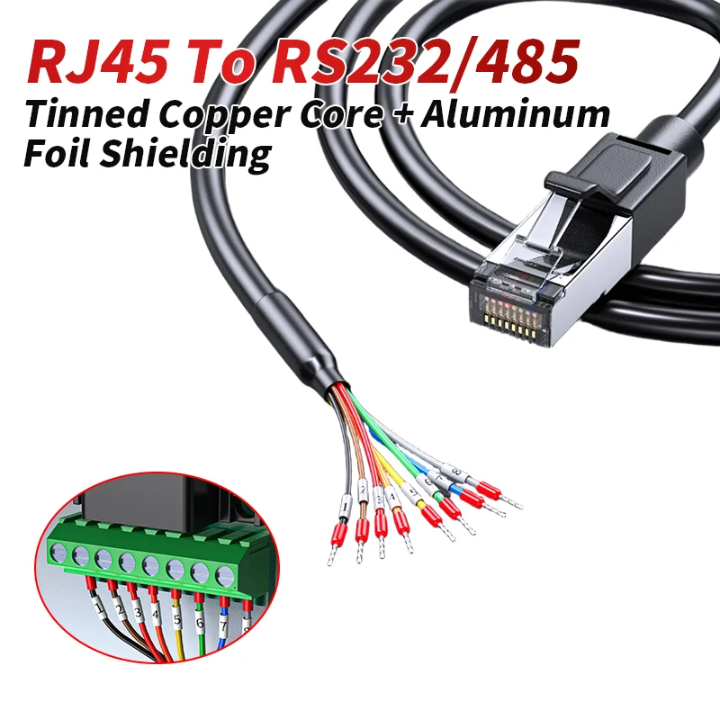 8P8C RJ45-zu-RS232-Kabel, Einzelkopf-Drahtschalter, Netzwerkanschluss zu RS485-Debugging-Leitung, SPS, serielle Schnittstelle, Verbindungskabel, 0,5–3 m Image
