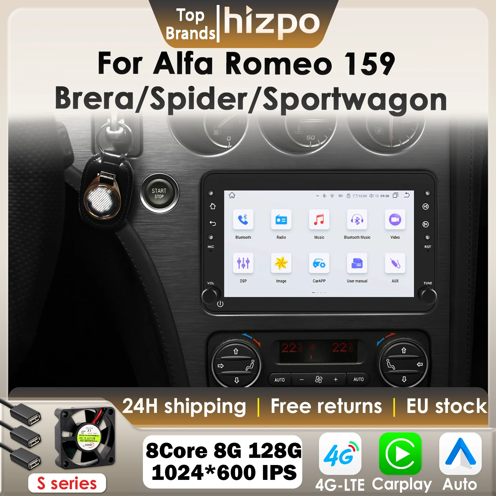 Hizpo 7'' CarPlay Android Auto Radio Für Alfa Romeo 159 Brera Spider Sportwagon Auto Multimedia Player GPS 4G autoradio AI 7862 Image