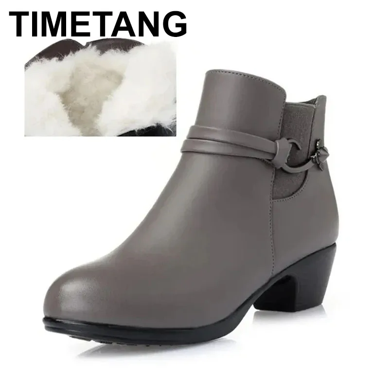 2025 neue Winter Echtes Leder frauen Martin Stiefel Wolle Warme Stiefeletten Große Größe 41 42 43 Grau party Stiefel Frauen