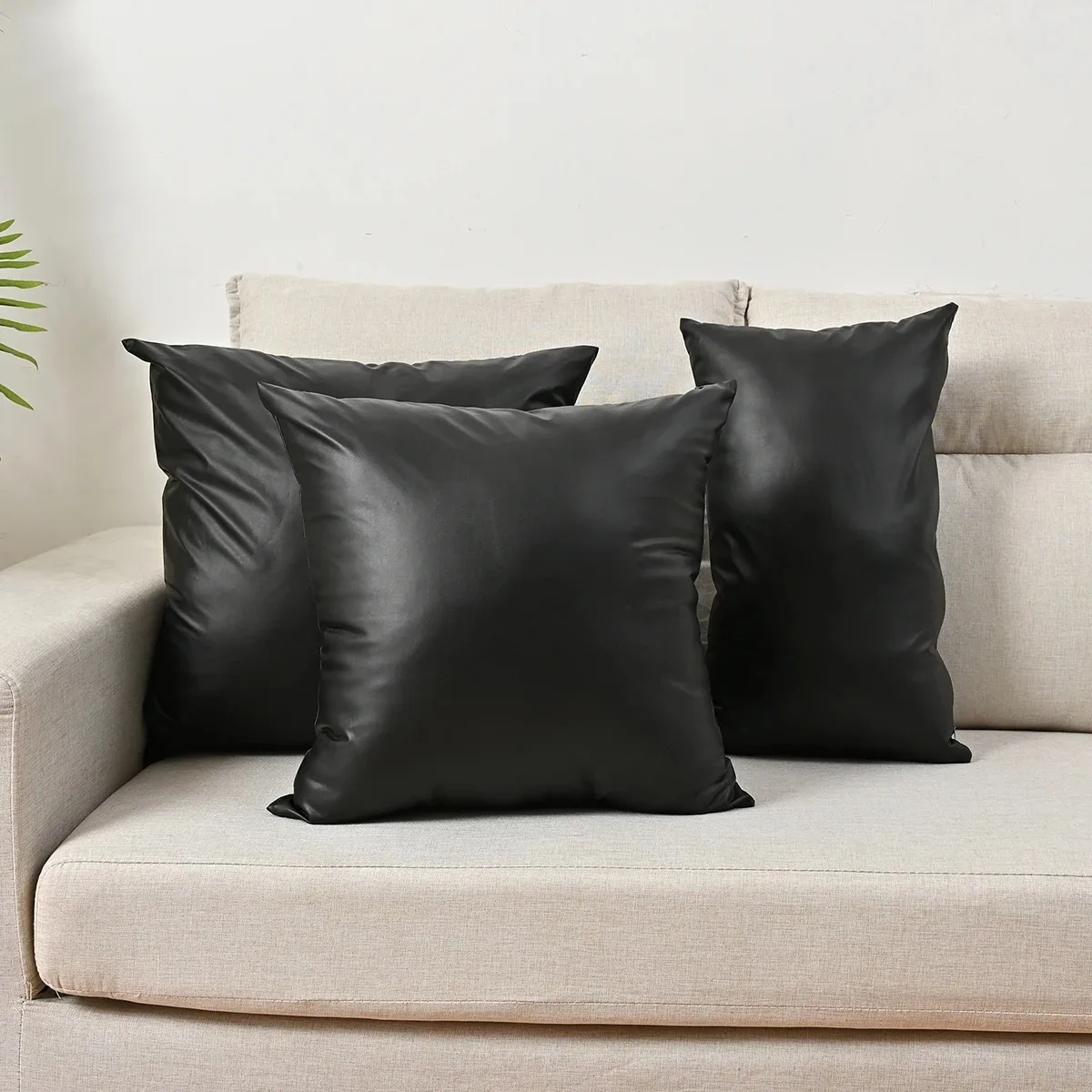 1 Stück 45 x 45 cm einfarbiger, elastischer, wasserdichter PU-Kissenbezug, Sofa-Büro-Lendenwirbelstützenbezug, ohne Kissenkern Image