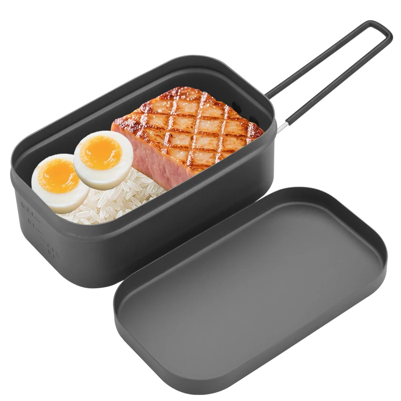 Aluminium-Dinnerbox, Campingschalen, Kochtopf mit klappbarem Griff für Camping und Kochen Image