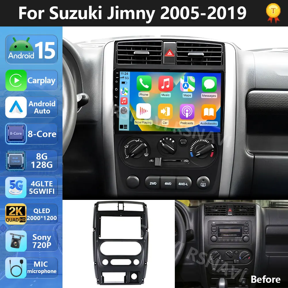 Stecker und Spielen Android 15 Auto Radio Multimedia Player Für Suzuki Jimny 3 2005-2019 Auto Carplay Stereo DSP wifi + 4G Kopf Einheit gps Image