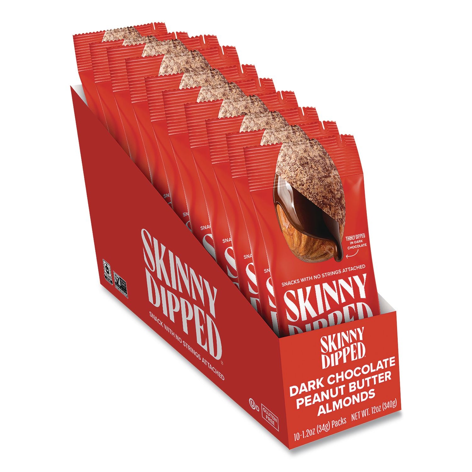 SkinnyDipped Dark Chocolate Peanut Butter Almonds, 1.2 oz Pouch, 10/Box (SKUEDT08380)