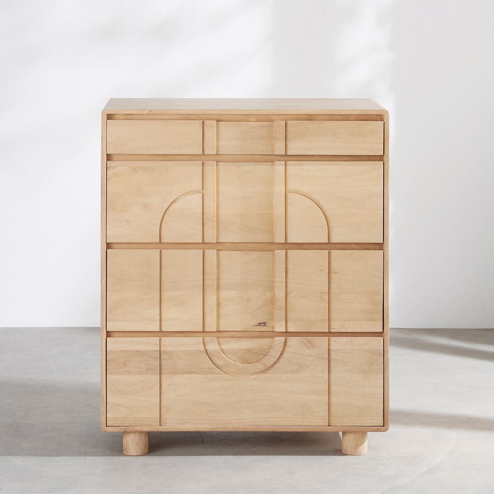 Commode haute 4 tiroirs en bois de manguier L90