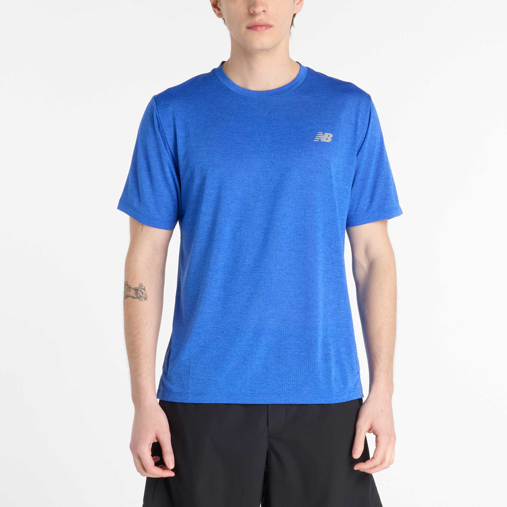 New Balance Athletics T-Shirt Men's Running Apparel Blue Gemstone Heather