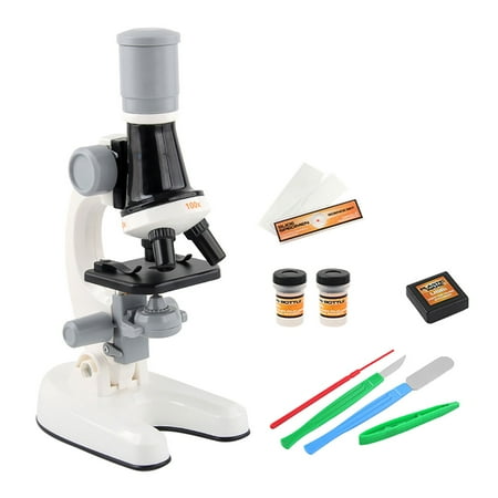 Beginner Microscope Kit - 8.7 x 4.7 x 3.1in 100X-1200X Magnification with LED & Specimen Tools for Science Education(White)