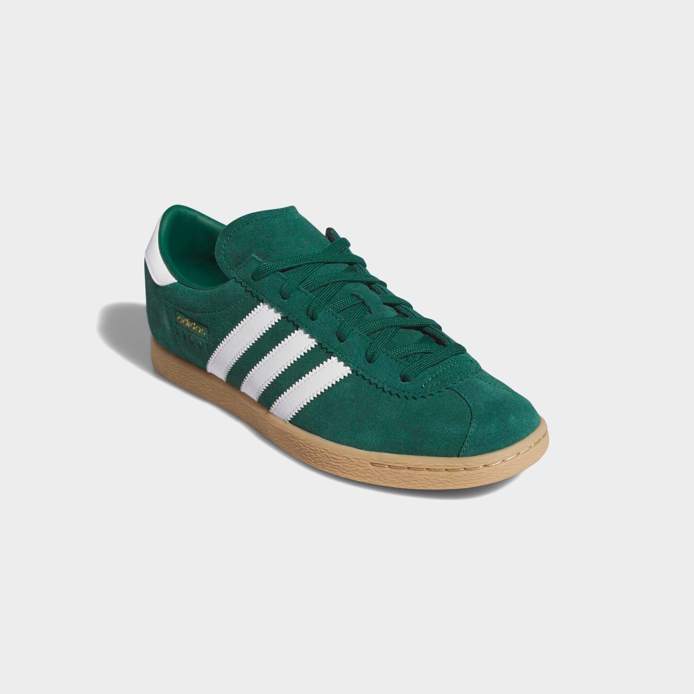 Sneaker ADIDAS ORIGINALS "STADT", Damen, Gr. 42,5, collegiate grün, cloud weiß, gold metallic, Leder, Synthetik, Schuhe Sneaker