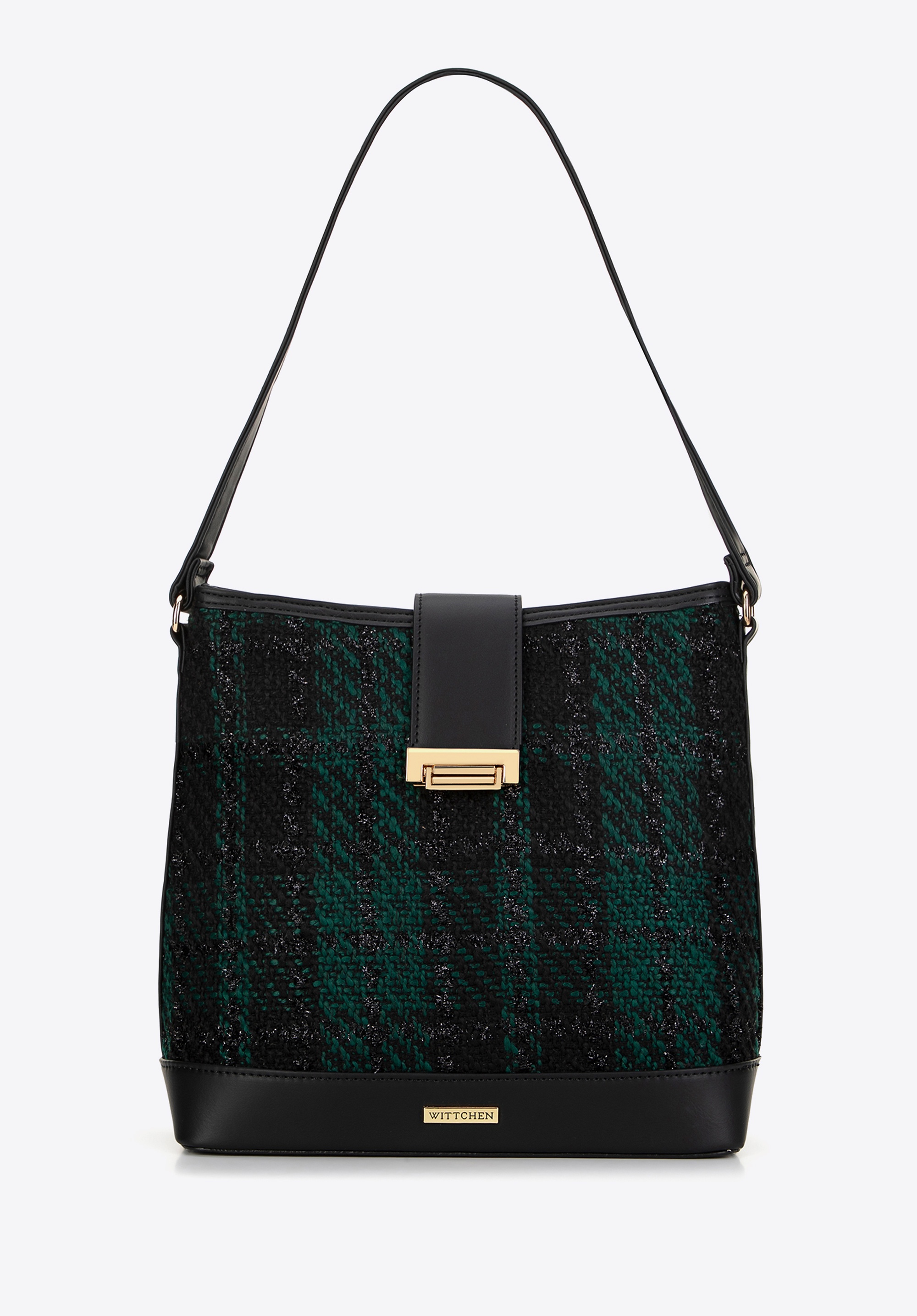 Wittchen Damenhandtasche aus Bouclé-Gewebe, schwarz und grün, Polyester