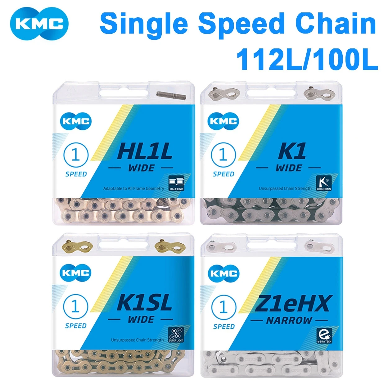 KMC BMX Bicycle Chain Single Speed 100 112Links S1 S1SL HL1L Z1eHX 1/8 1/32 MTB Freestyle Park Bikes Curren Cycling Parts Image