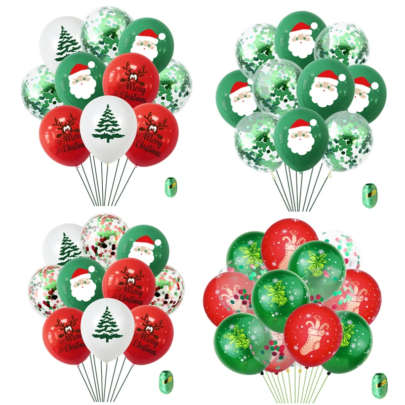 100 Stück Latex-Weihnachtsballons, Weihnachtsmann, Elch, Weihnachtsbaum, Weihnachtsfeier, Luftballons, Weihnachtsdekoration für Zuhause Image