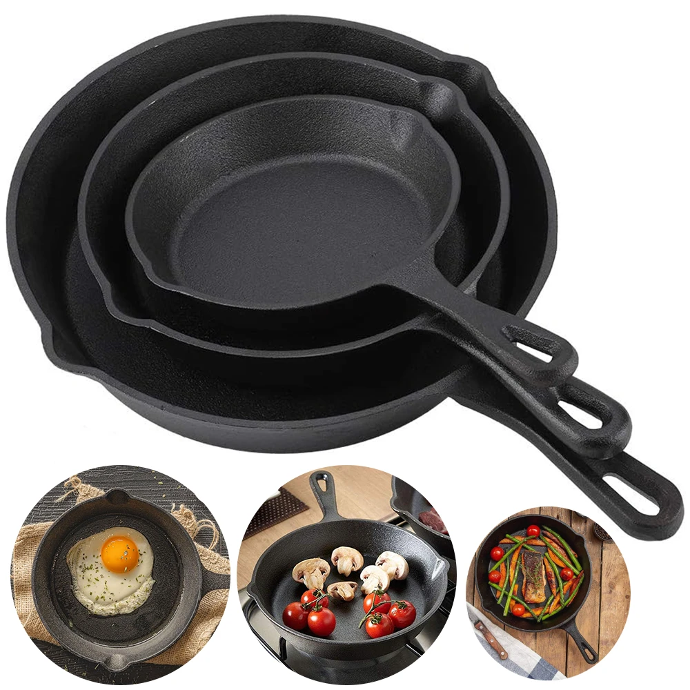 16/21/26 cm Bratpfannen-Set, 3-teilig, unbeschichtete Pfanne aus Gusseisen zum Braten von Lebensmitteln, Kochen und Rühren, Antihaft-Bratpfannen, Omelettpfanne Image