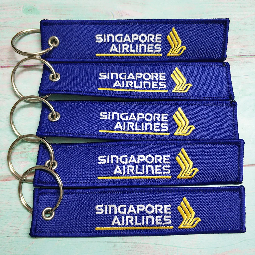 MiFaViPa 5-teiliger blauer Singapore Airlines-Schlüsselanhänger, Stickerei, modischer Luftfahrt-Schlüsselanhänger für Männer, Geschenk, Flugbesatzung, Gepäckanhänger Image
