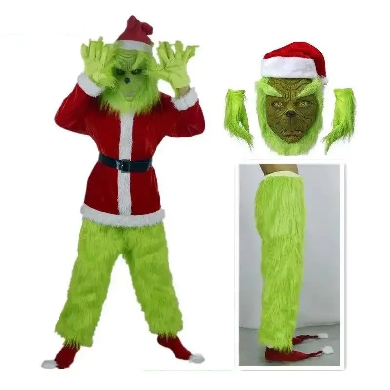 2024 Neues Weihnachtskostüm, Cosplay-Kleidung, verkleiden sich, Weihnachtsmann, seltsames grünes Haar, Monster, Grinch, Party-Performance-Kostüm Image