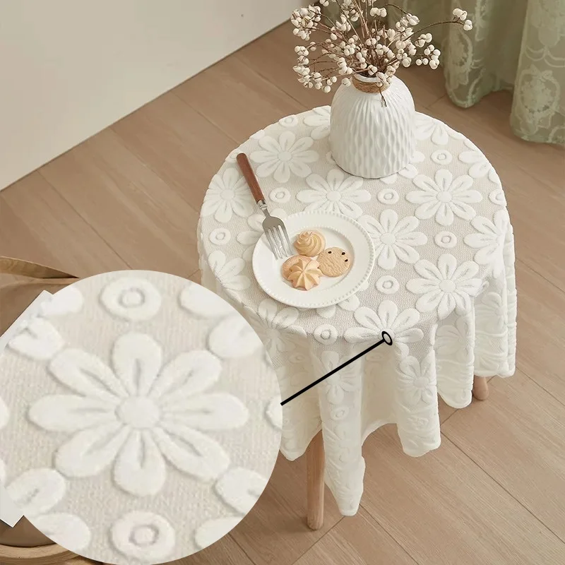 1pc Sonnenblume Weiß Beige Spitze Tischdecke Kleine Runde Tisch Tischdecke Desktop Dekoration Schlafzimmer Haushaus Dekor